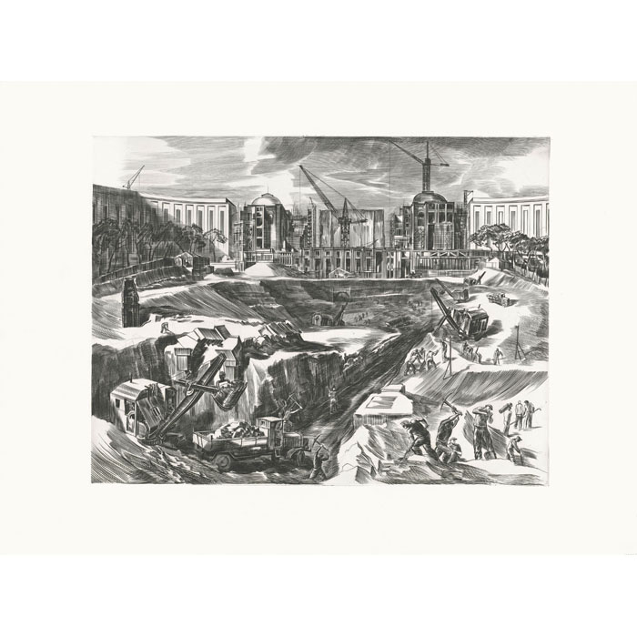 Construction of Chaillot Palace - Une estampe d’après Albert Decaris